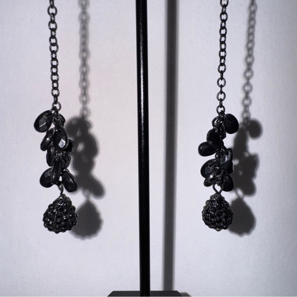 Express Black Earrings with Unique Rhinestone Pendants - Picture 3 of 4